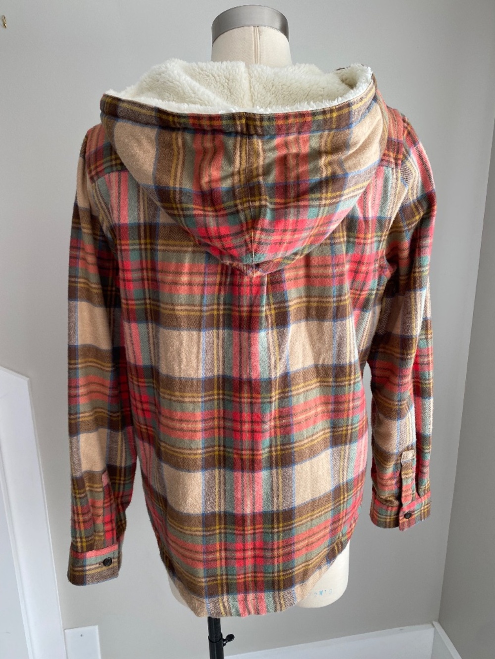 LL Bean Scotch Plaid Flannel Sherpa-lined Hoodie Jacket - Size S - Picture 2 of 15